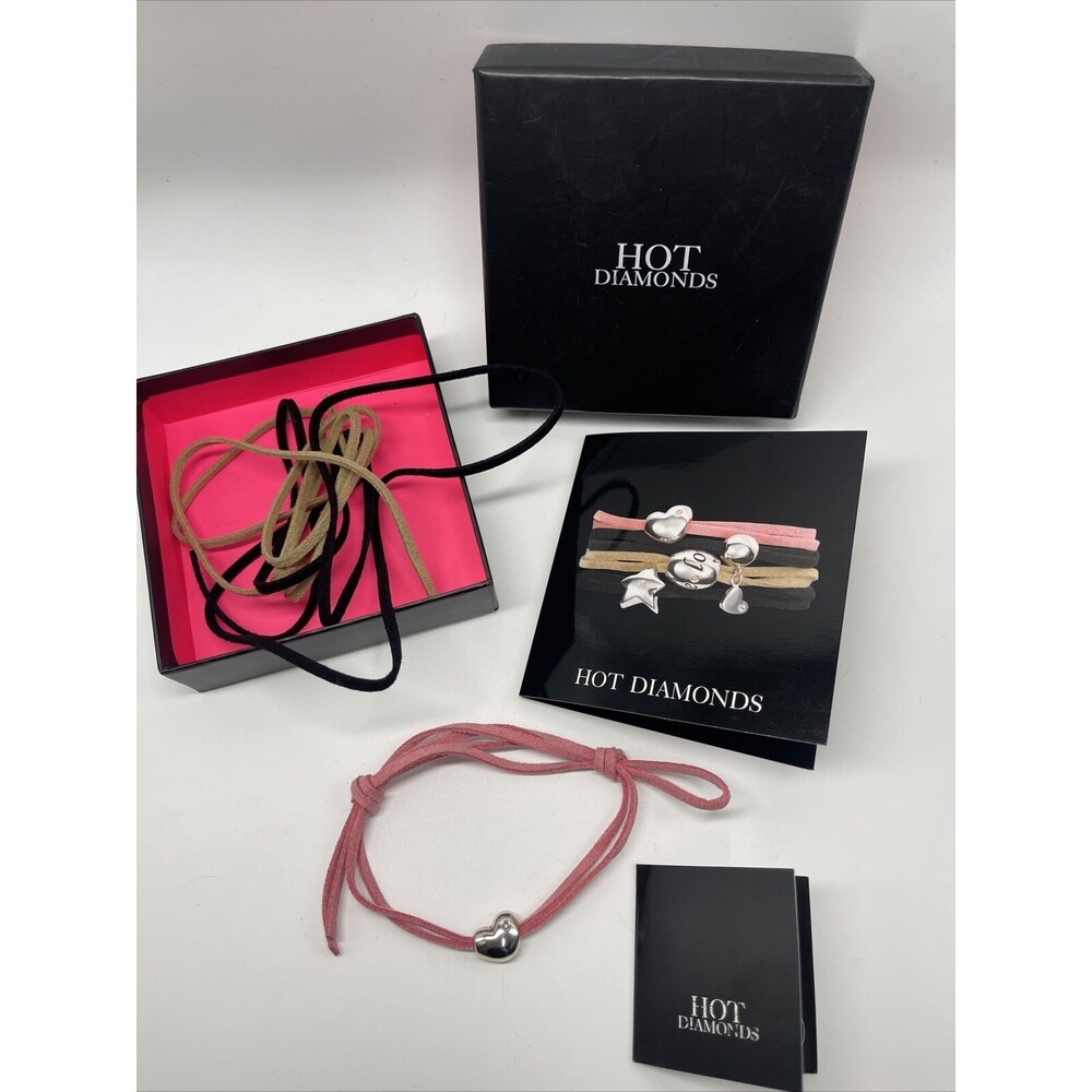 Hot Diamonds Sterling Silver Diamond Puff Heart Interchangeable Suede Bracelet